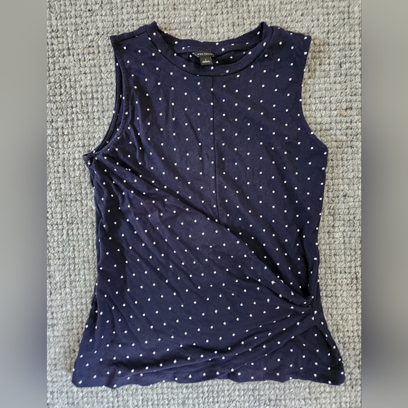 Ann Taylor Tops - Ann Taylor Dark Blue Sleeveless Polka Dot Top, Size Small